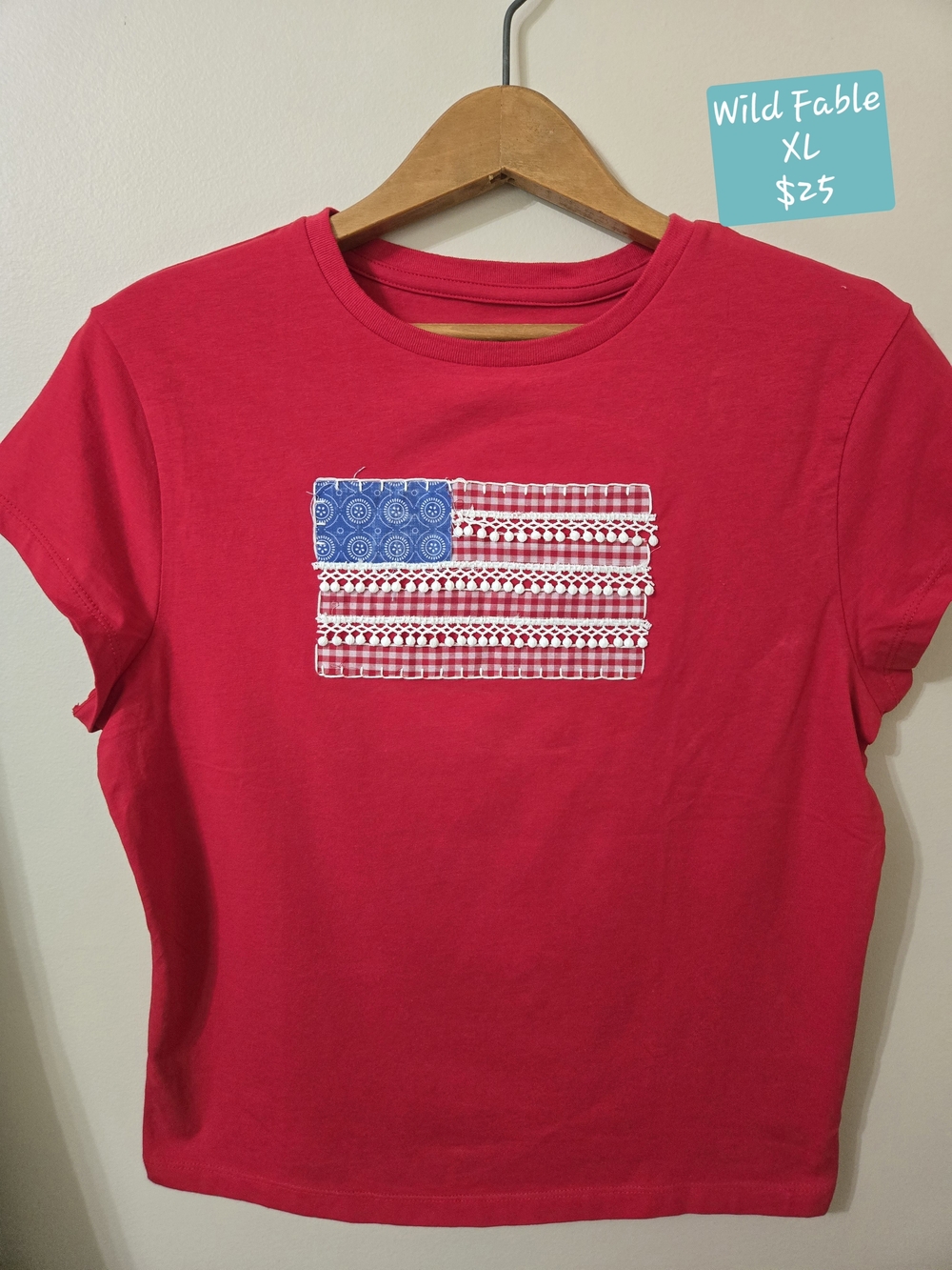 wild fable Red Patchwork Applique Short-Sleeve Tee‎ XL